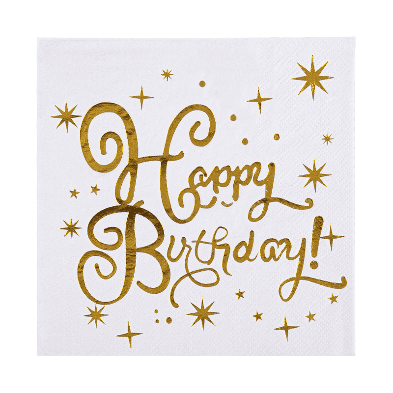 33x33 Happy Birthday Cocktail Napkins 3ply Paper Napkins Dengan Hot Stamping SJ3301