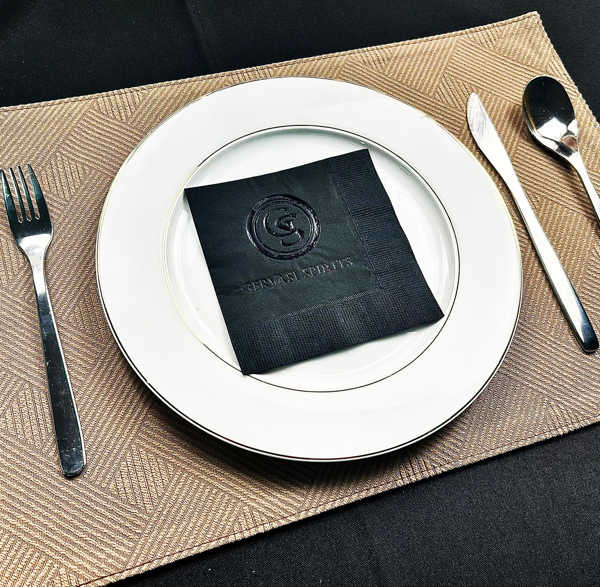 Napkin Kertas Hitam Mewah dengan Setem Panas