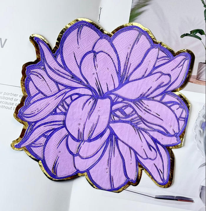 Napkin Die-cut Berwarna-warni Berbentuk Tersuai dengan Kemasan Emas Napkin Die-cut Berwarna-warni Berbentuk Tersuai dengan Kemasan Emas