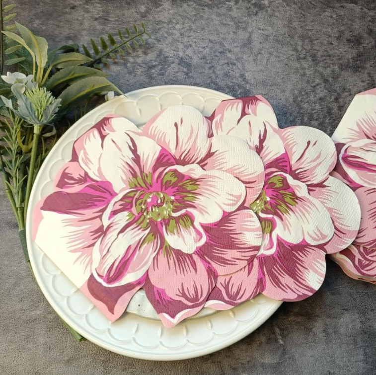 Napkin Persegi Hiasan Pakai Dua Lapis dengan Rekaan Bunga Merah Jambu & Putih Napkin Persegi Hiasan Pakai Dua Lapis dengan Rekaan Bunga Merah Jambu & Putih