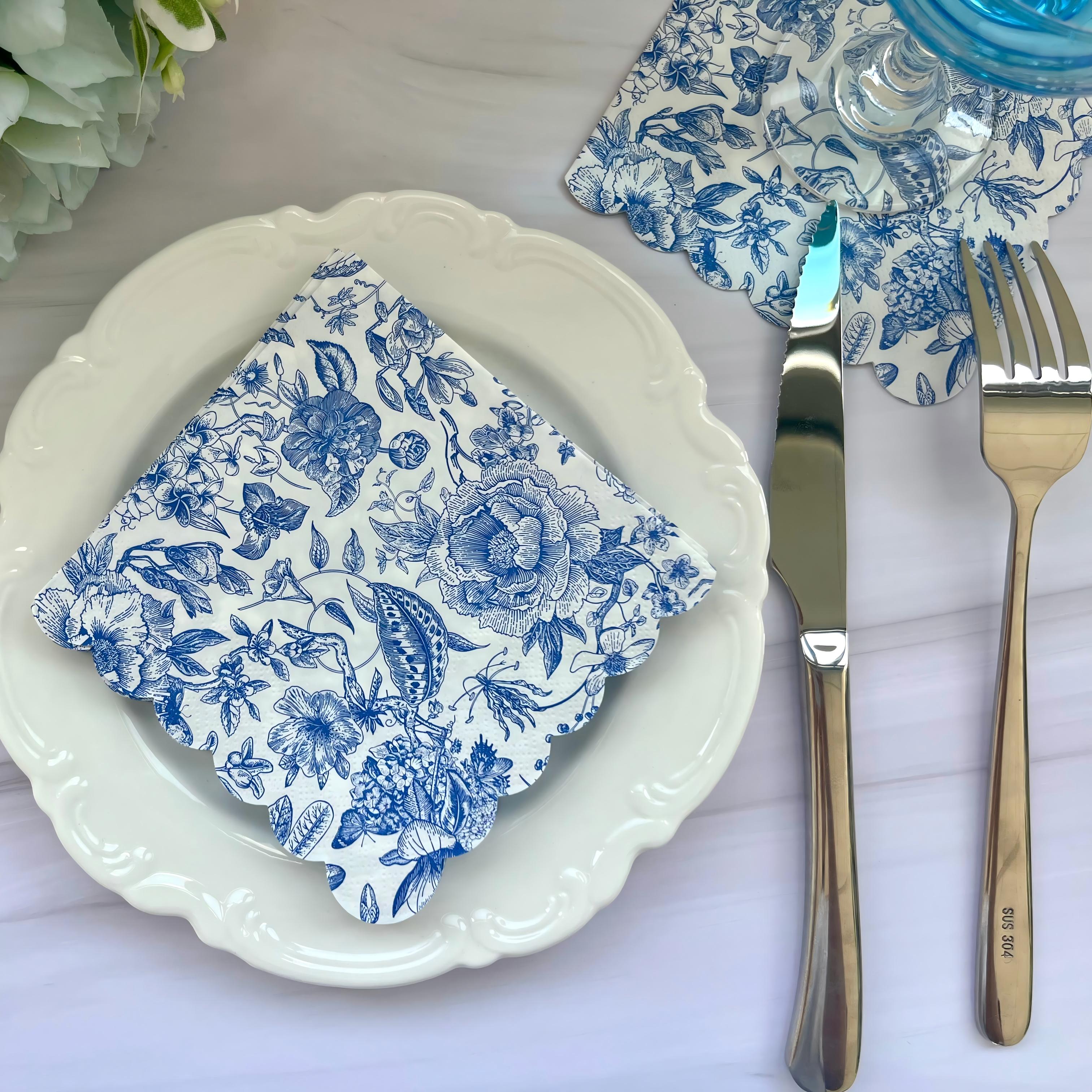 Napkin Kertas Bunga Biru Napkin Makan Tengahari Bunga Vintage